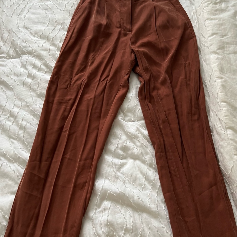 NWT Mango Rust Orange/Brown High-Waisted Trousers USA 2